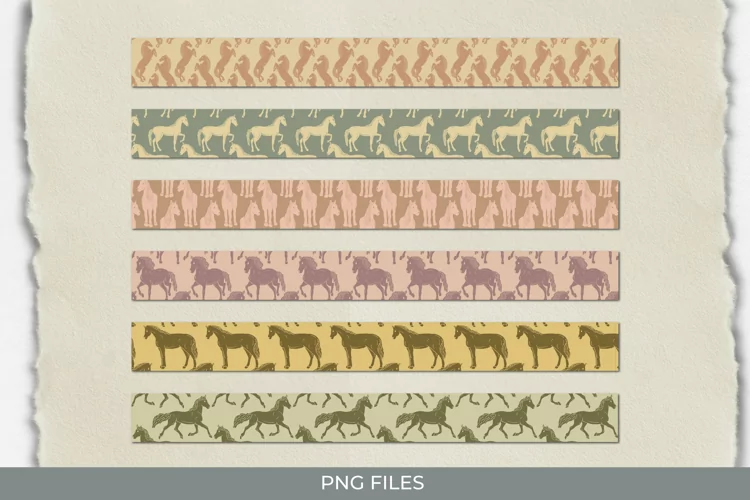 Vintage Horses Seamless Pattern Strips