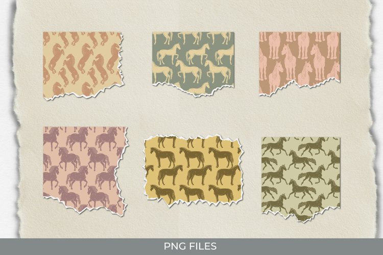 Vintage Horses Seamless Pattern Torn Paper example image 1