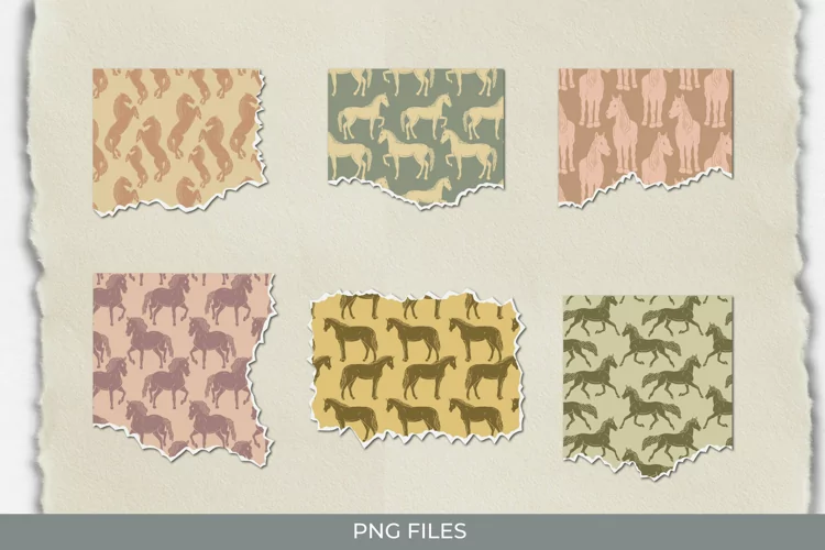 Vintage Horses Seamless Pattern Torn Paper