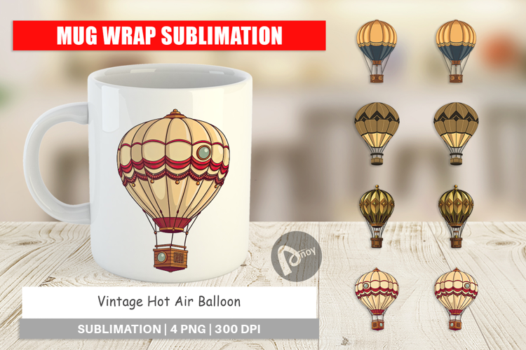 Mug Wrap Vintage Hot Air Balloon