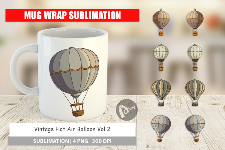Mug Wrap Vintage Hot Air Balloon