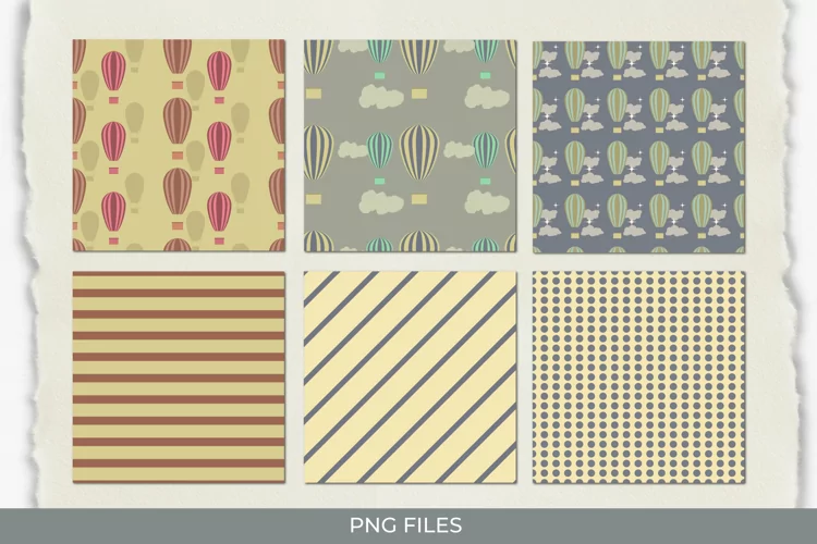 Vintage Hot Air Balloons Seamless Pattern Paper Packs
