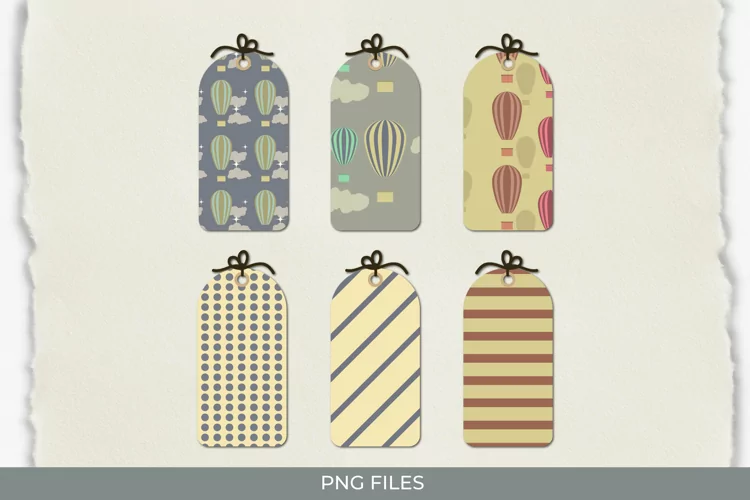 Vintage Hot Air Balloons Seamless Pattern Shaped Tags