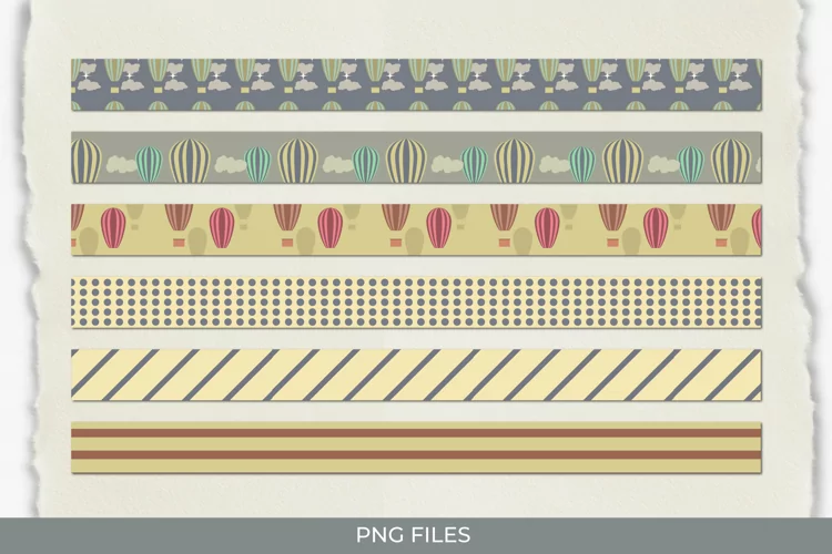 Vintage Hot Air Balloons Seamless Pattern Strips