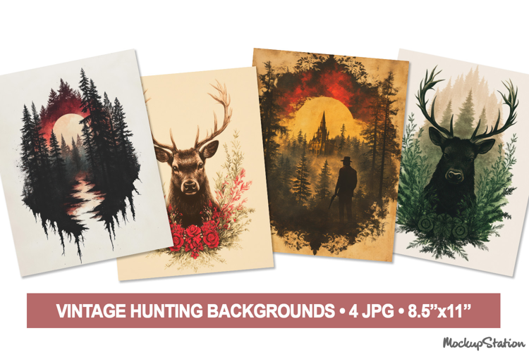 Gothic Woods Backgrounds, Deer Junk Journal Vintage Papers