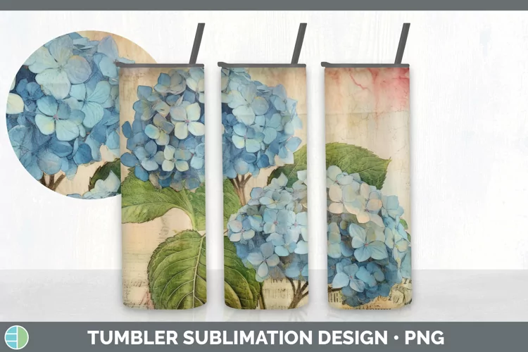 Vintage Hydrangea Flowers Tumbler | Sublimation 20 oz Skinny