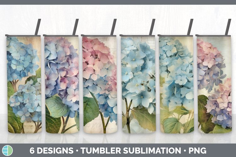 Blue Hydrangeas Sublimation 20 oz Skinny Tumbler Design Pack