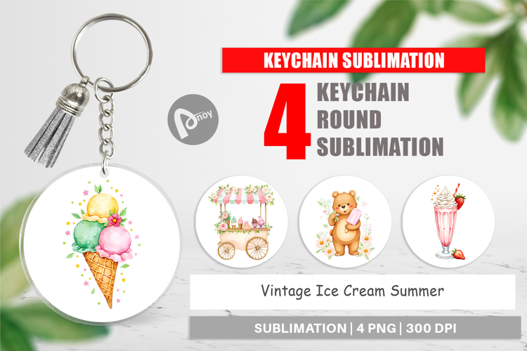 Keychain Vintage Ice Cream Summer