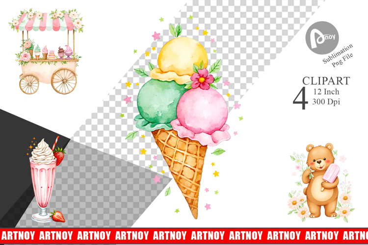 Vintage Ice Cream Summer Clipart