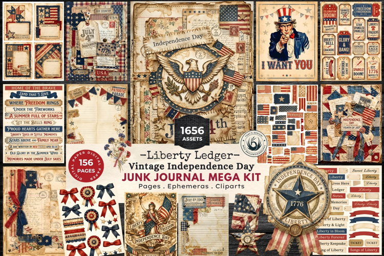 Huge Vintage 4th of July Junk Journal Creator Kit