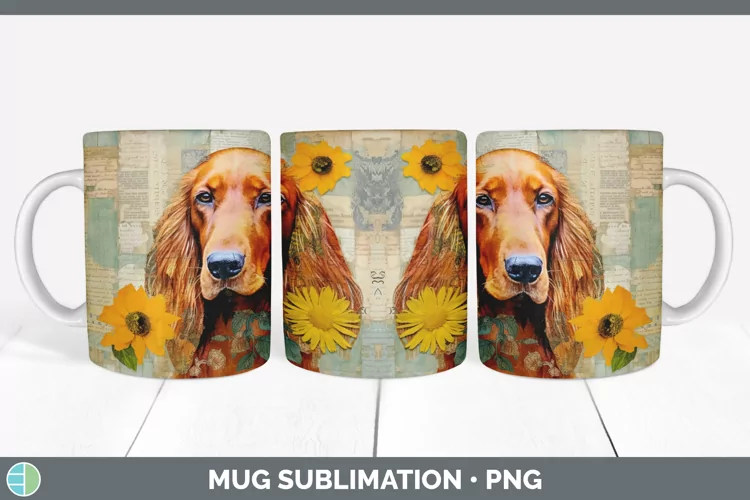 Vintage Irish Setter Dog Mug Wrap | Sublimation Coffee Cup D