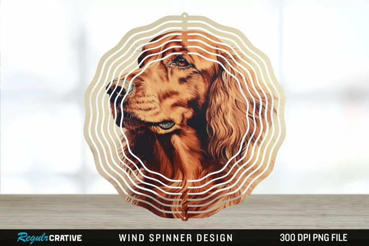 Vintage Irish Setter Dog Wind Spinner Sublimation Design PNG