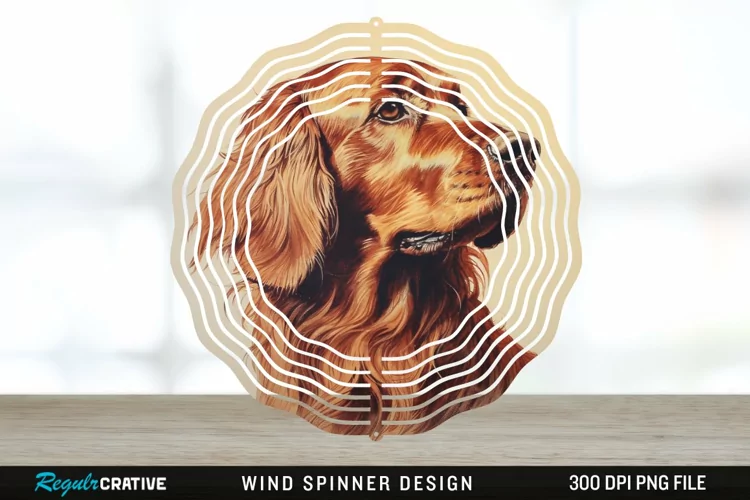 Vintage Irish Setter Dog Wind Spinner Sublimation Design PNG