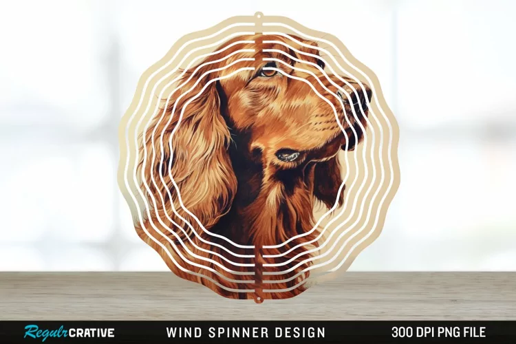 Vintage Irish Setter Dog Wind Spinner Sublimation Design PNG