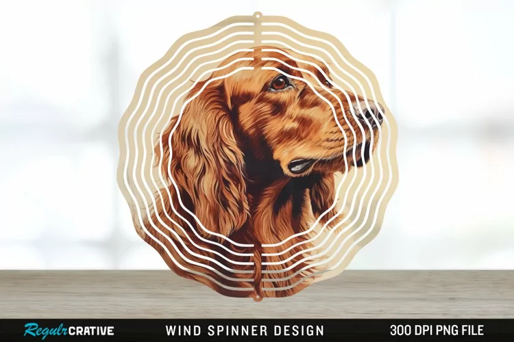 Vintage Irish Setter Dog Wind Spinner Sublimation Design PNG