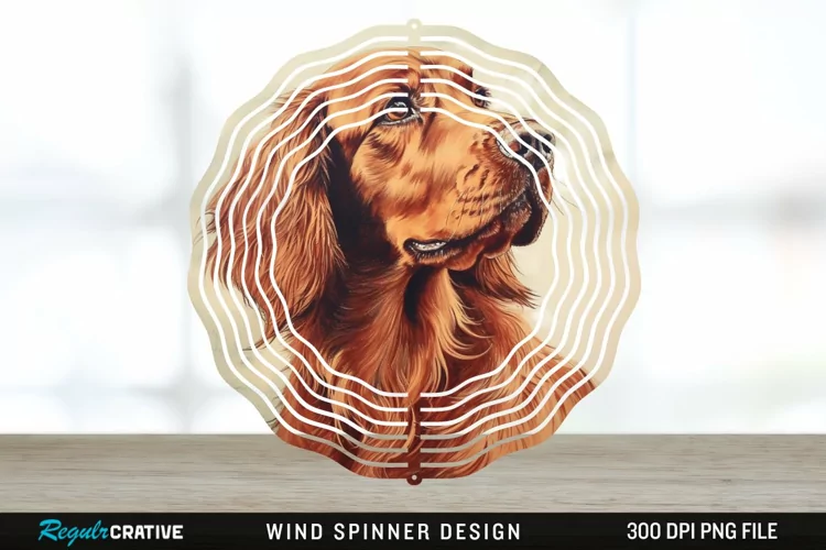 Vintage Irish Setter Dog Wind Spinner Sublimation Design PNG