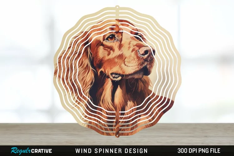 Vintage Irish Setter Dog Wind Spinner Sublimation Design PNG