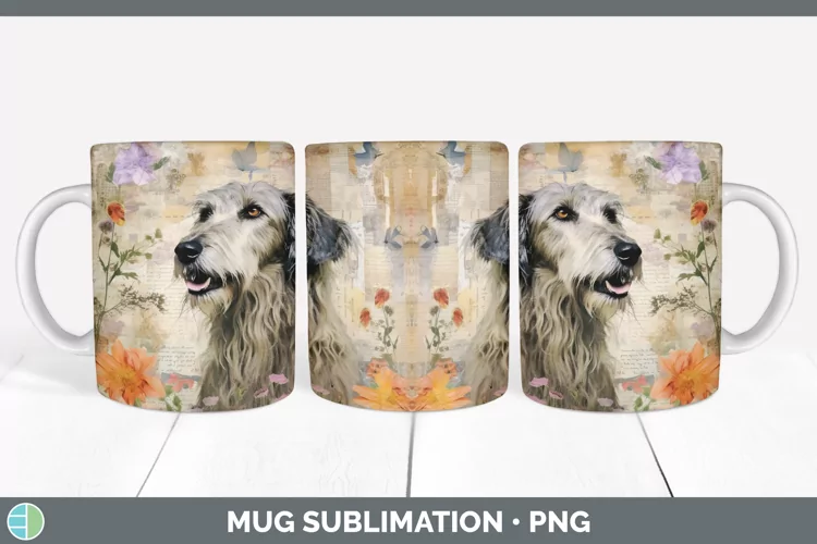 Vintage Irish Wolfhound Dog Mug Wrap | Sublimation Coffee Cu