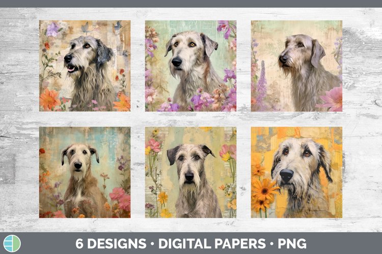 Vintage Irish Wolfhound Dog Paper Backgrounds | Digital Scra