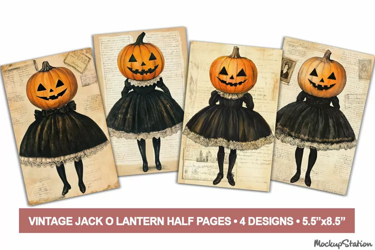 Jack O Lantern Junk Journal Printable Half Pages | Halloween