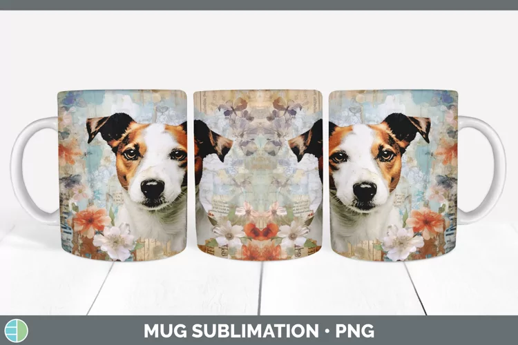 Vintage Jack Russell Terrier Dog Mug Wrap | Sublimation Coff