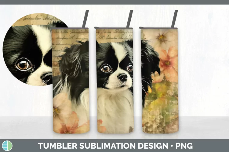 Vintage Japanese Chin Dog Tumbler | Sublimation 20 oz Skinny