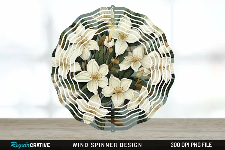 Vintage Jasmine Flowers Spinner Sublimation Design PNG