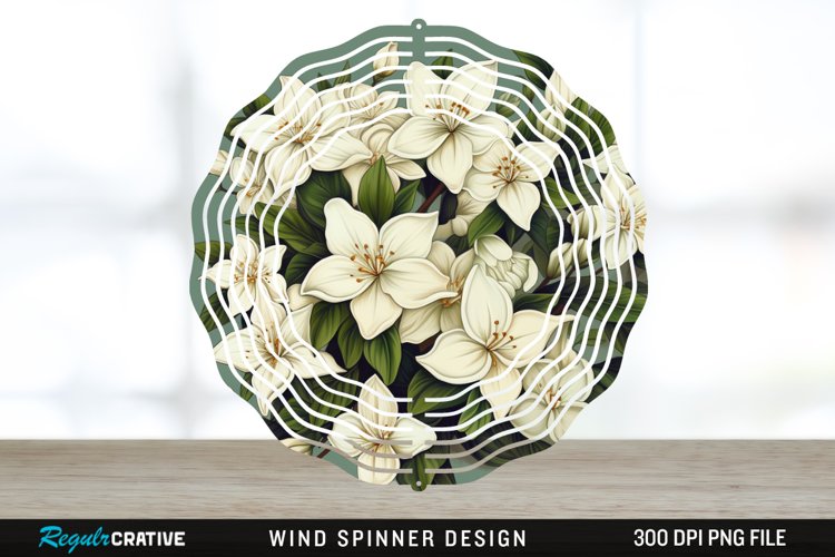 Vintage Jasmine Flowers Spinner Sublimation Design PNG example image 1