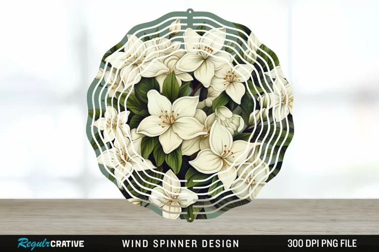 Vintage Jasmine Flowers Spinner Sublimation Design PNG