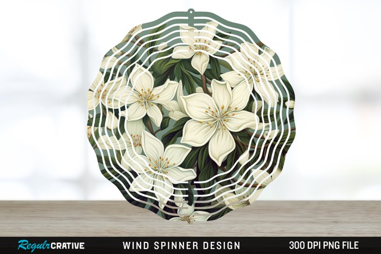 Vintage Jasmine Flowers Spinner Sublimation Design PNG example image 1