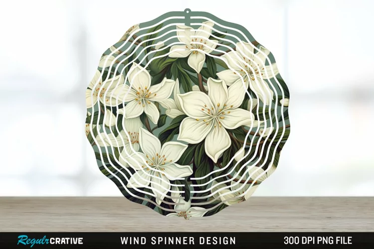 Vintage Jasmine Flowers Spinner Sublimation Design PNG