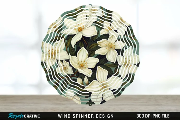 Vintage Jasmine Flowers Spinner Sublimation Design PNG