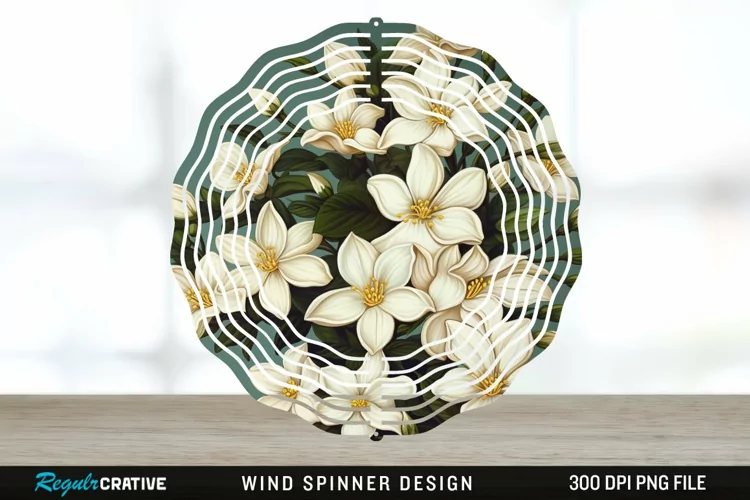 Vintage Jasmine Flowers Spinner Sublimation Design PNG