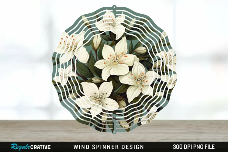 Vintage Jasmine Flowers Spinner Sublimation Design PNG