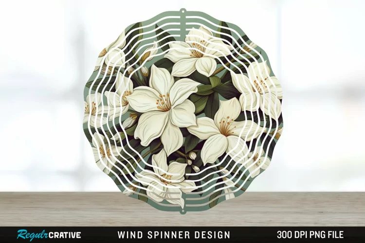 Vintage Jasmine Flowers Spinner Sublimation Design PNG