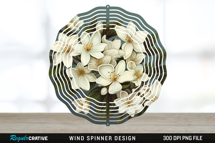 Vintage Jasmine Flowers Spinner Sublimation Design PNG example image 1