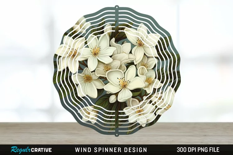 Vintage Jasmine Flowers Spinner Sublimation Design PNG