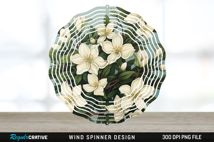 Vintage Jasmine Flowers Spinner Sublimation Design PNG example image 1
