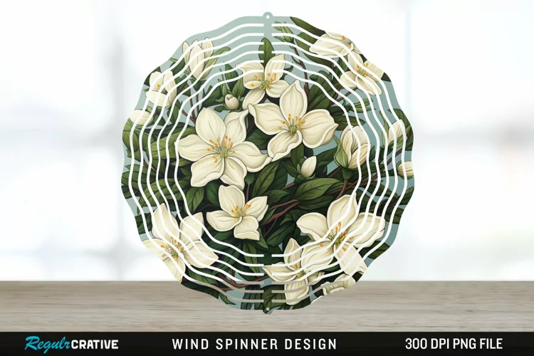 Vintage Jasmine Flowers Spinner Sublimation Design PNG