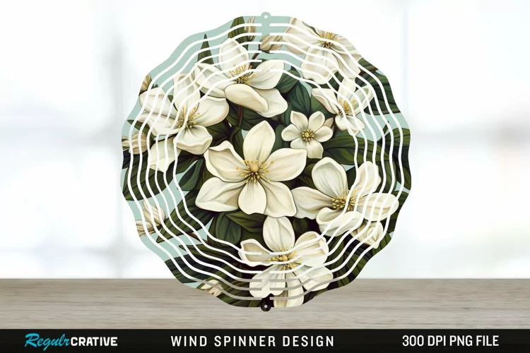 Vintage Jasmine Flowers Spinner Sublimation Design PNG