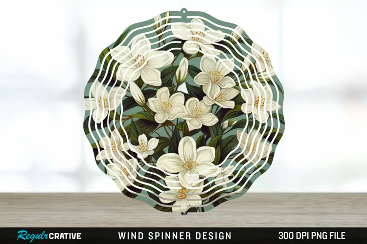 Vintage Jasmine Flowers Spinner Sublimation Design PNG