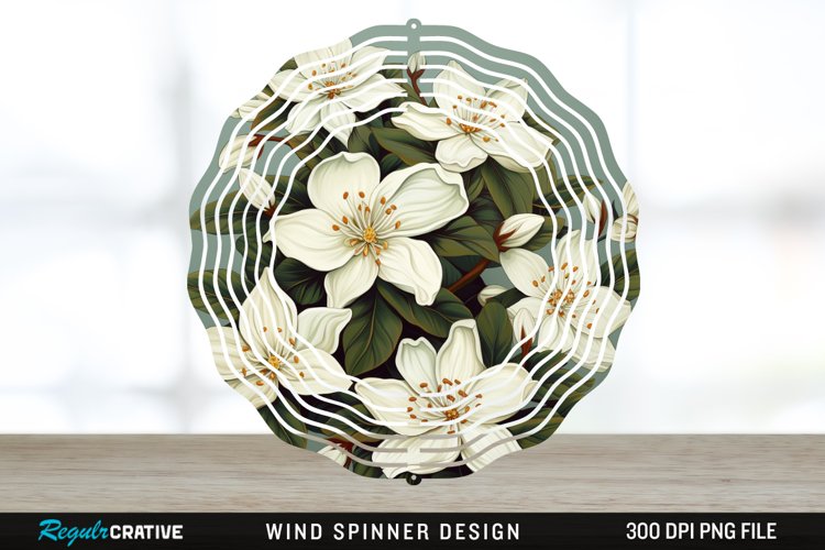 Vintage Jasmine Flowers Spinner Sublimation Design PNG example image 1