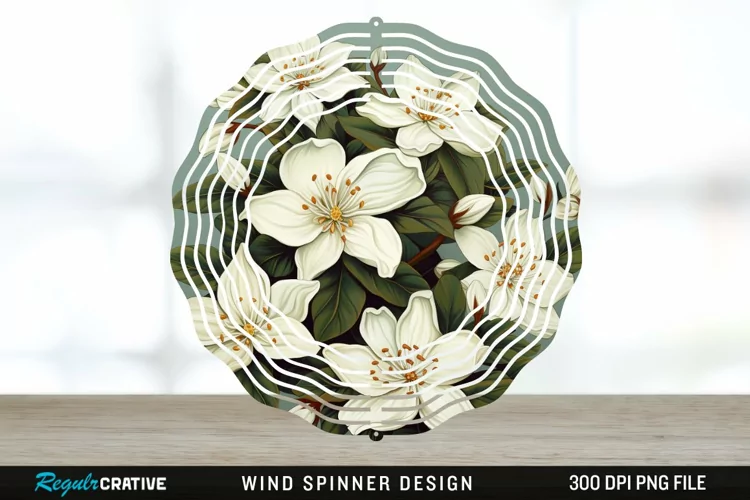 Vintage Jasmine Flowers Spinner Sublimation Design PNG