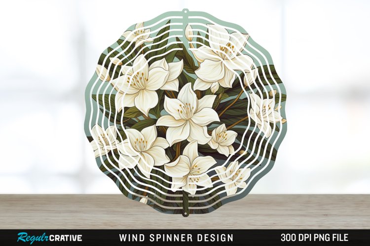 Vintage Jasmine Flowers Spinner Sublimation Design PNG example image 1