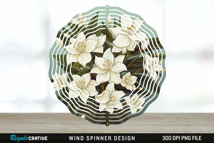 Vintage Jasmine Flowers Spinner Sublimation Design PNG