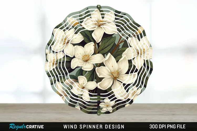Vintage Jasmine Flowers Spinner Sublimation Design PNG