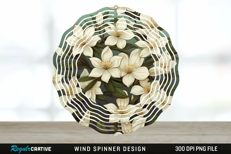 Vintage Jasmine Flowers Spinner Sublimation Design PNG