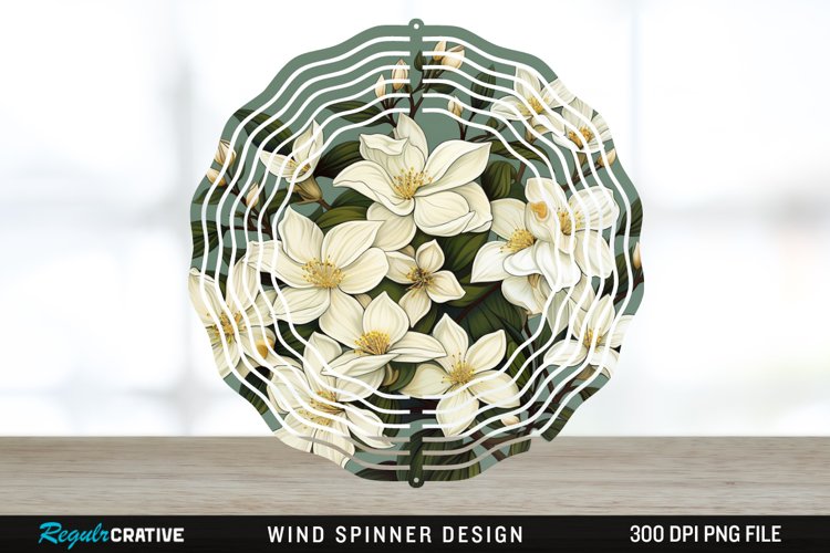 Vintage Jasmine Flowers Spinner Sublimation Design PNG example image 1