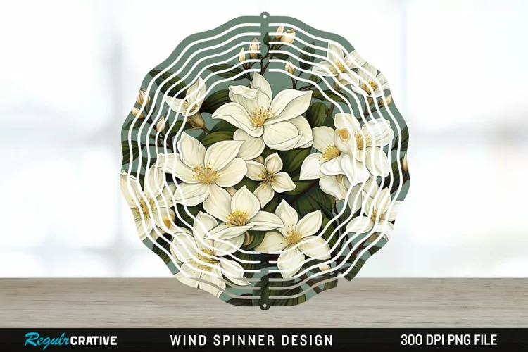 Vintage Jasmine Flowers Spinner Sublimation Design PNG