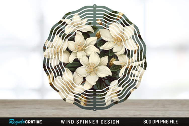 Vintage Jasmine Flowers Spinner Sublimation Design PNG example image 1